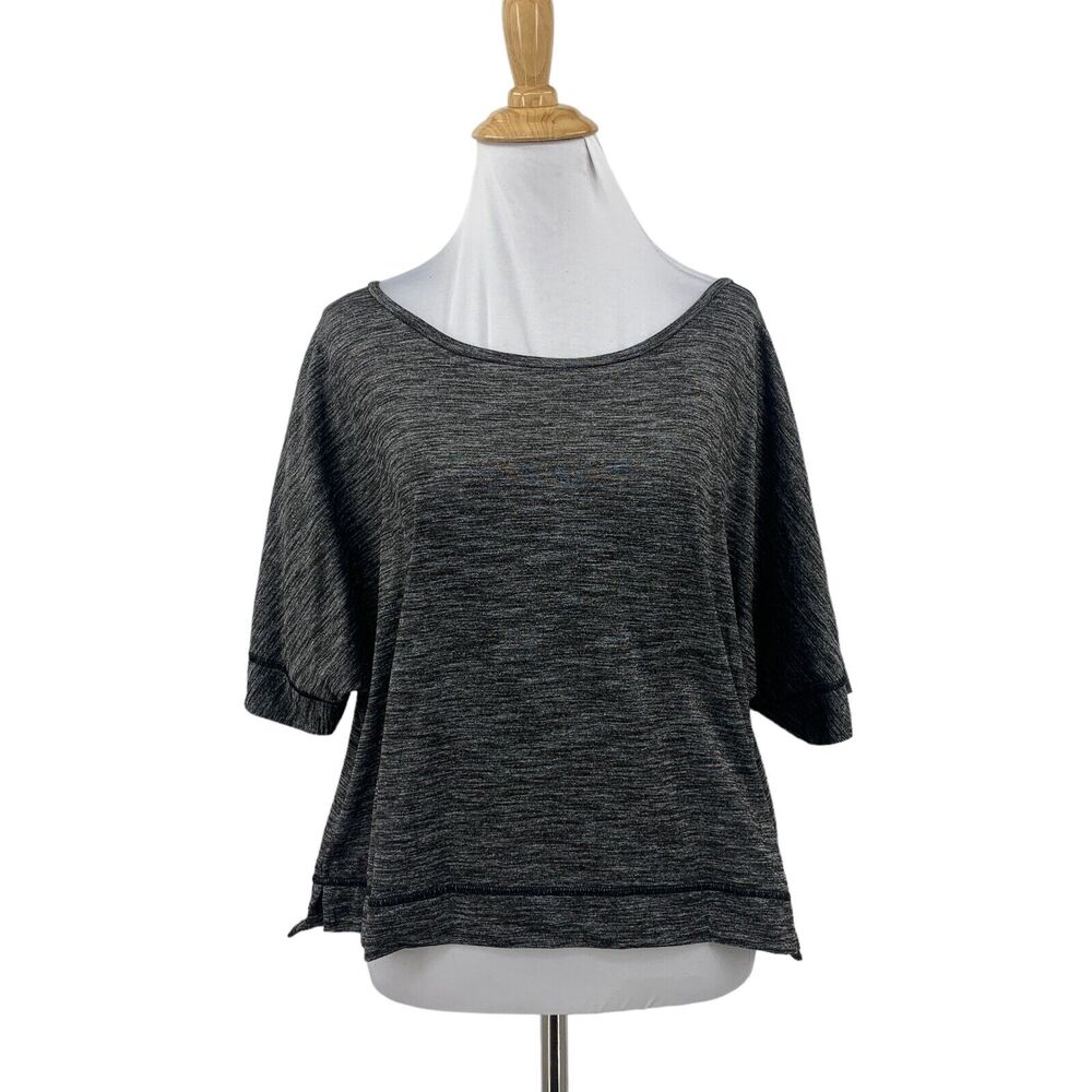 Lucy Boxy Shirt Womens M Medium Heather Gray Short Sleeve Cropped High Low Hem